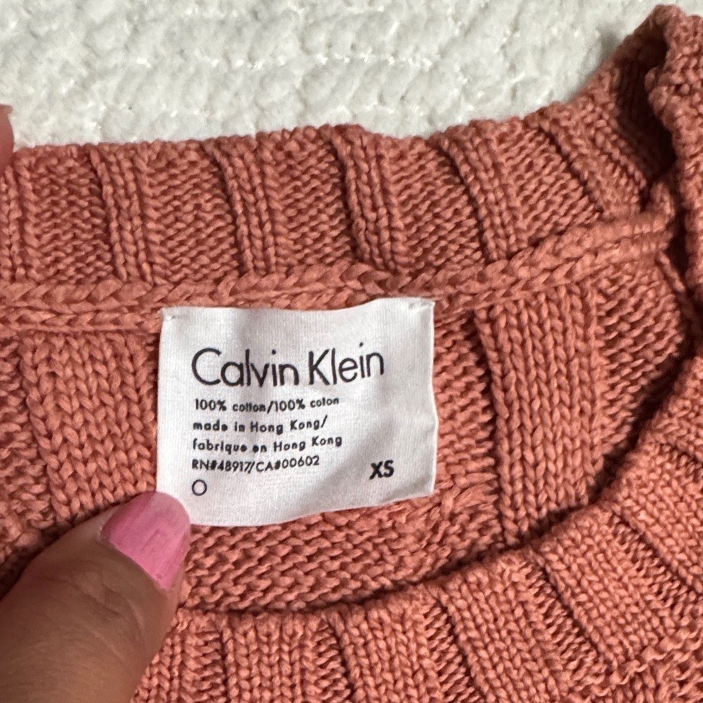 Calvin Klein Coral and Cream Cable Knit Tank Top 100%Cotton Size XS - Picture 5 of 7